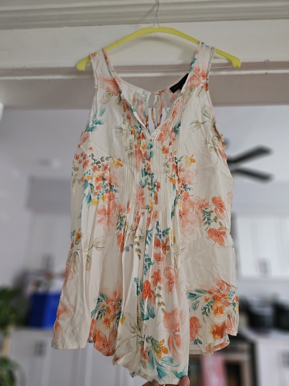 Sanctuary White Floral Tie-Front Camisole with Coral & Teal Accents